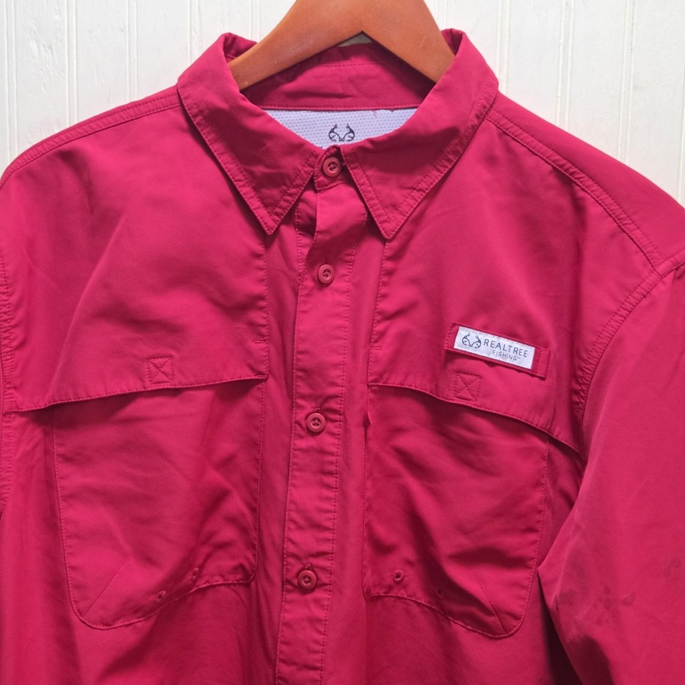 Realtree Fishing Shirt Mens Large Red Long Sleeve Button Up Outdoor Vented